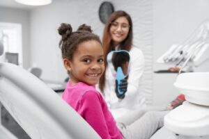 Child at an orthodontic visit for early Phase 1 orthodontic evaluation