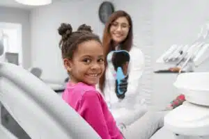 Child at an orthodontic visit for early Phase 1 orthodontic evaluation