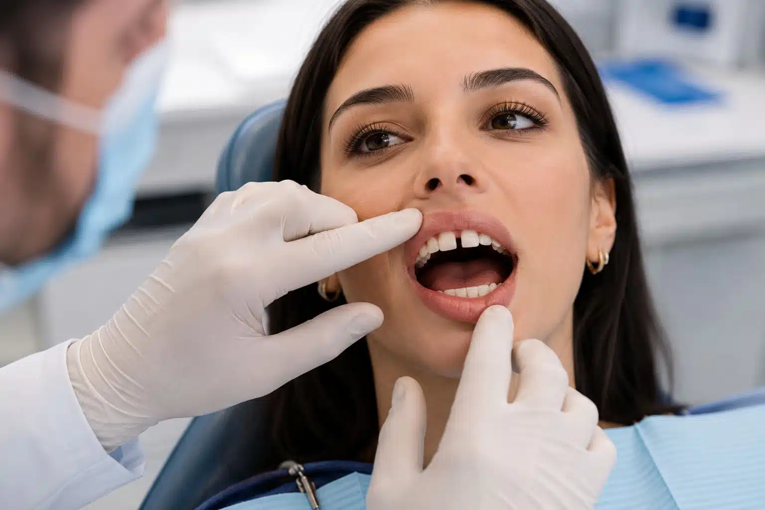 orthodontist checking gapped teeth before braces