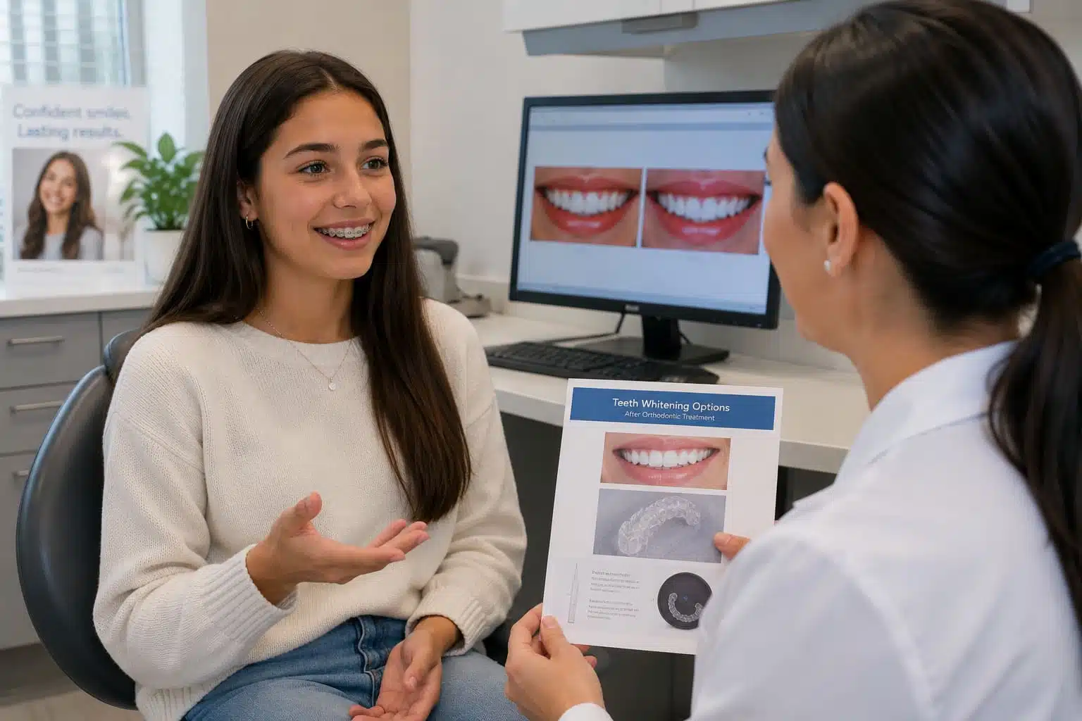 orthodontist explaining whitening after braces